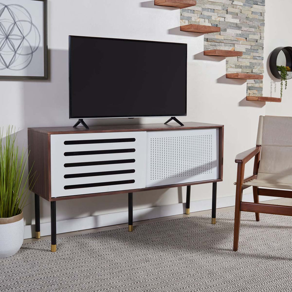 Safavieh Shiloh Tv Stand - White Iron/Walnut/Black/Gold