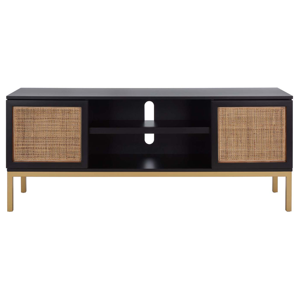 Safavieh Zadie 2 Shelf Rattan Media Stand - Black / Natural