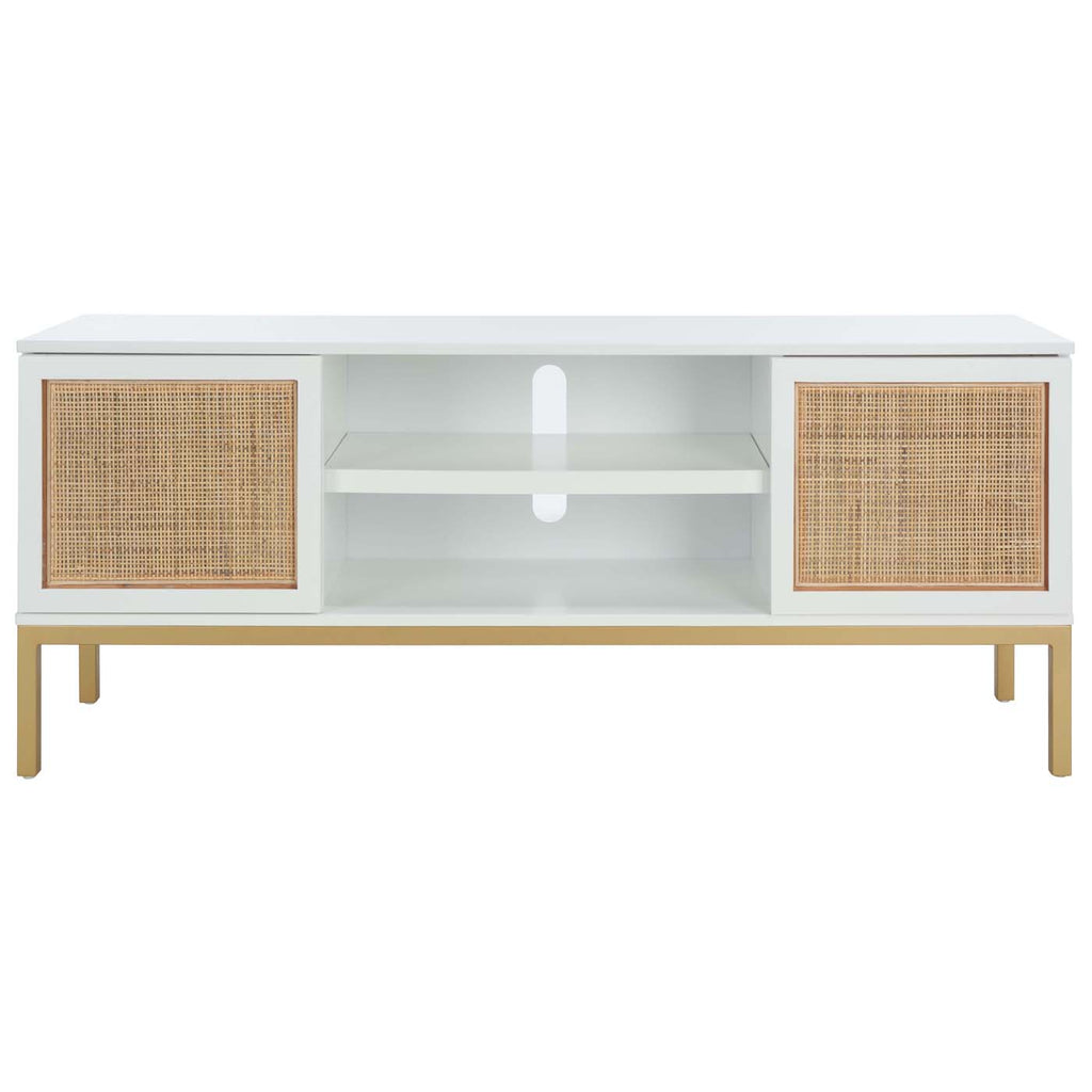 Safavieh Zadie 2 Shelf Rattan Med Stand - White / Natural