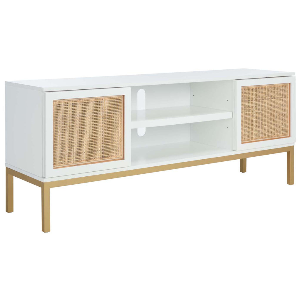 Safavieh Zadie 2 Shelf Rattan Med Stand - White / Natural