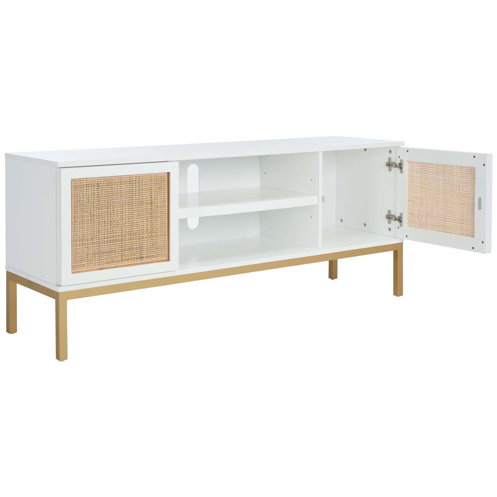 Safavieh Zadie 2 Shelf Rattan Med Stand - White / Natural