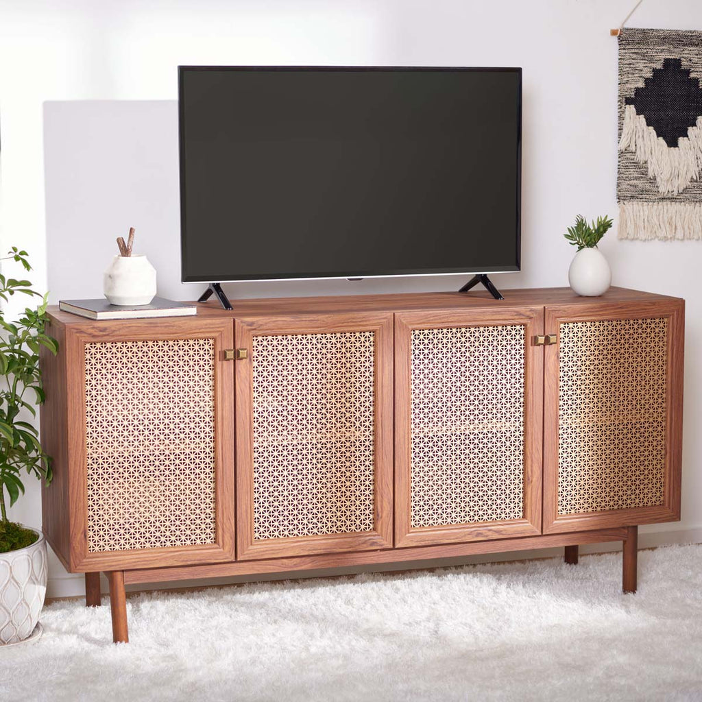 Safavieh Piran 4 Door 2 Shelf Media Stand - Walnut/Gold (Mesh)