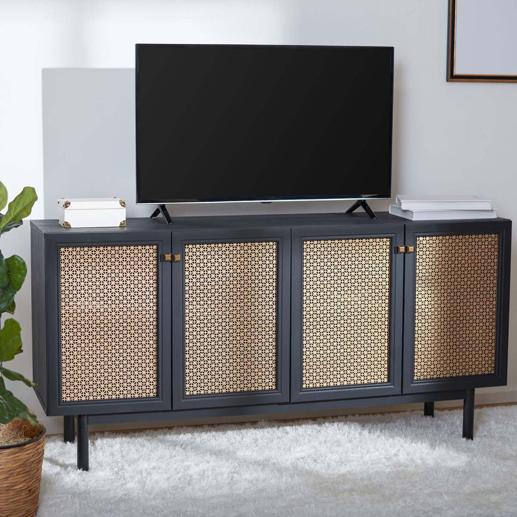 Safavieh Piran 4 Door 2 Shelf Media Stand - Black/Gold (Mesh)