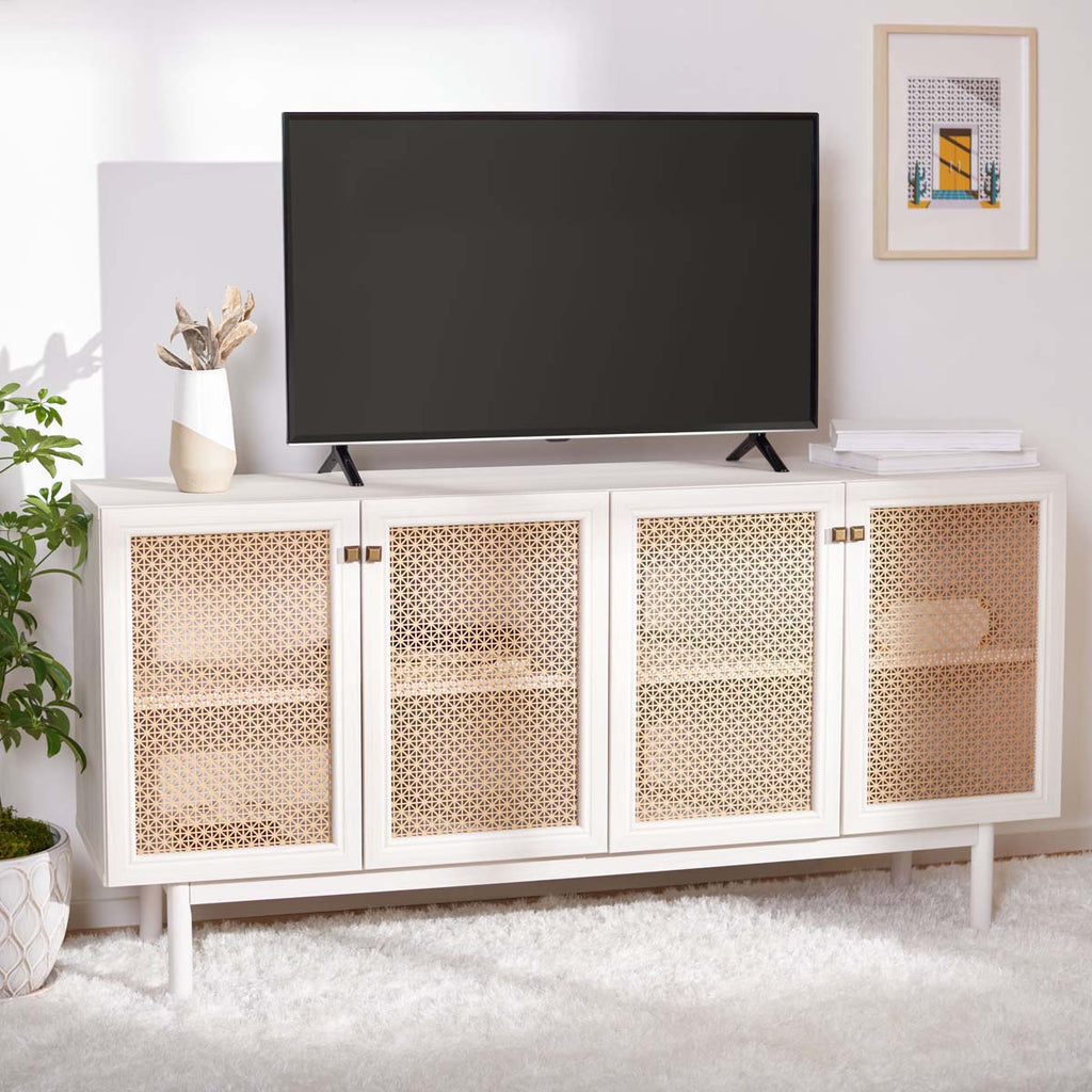 Safavieh Piran 4 Door 2 Shelf Media Stand - White/Gold (Mesh)