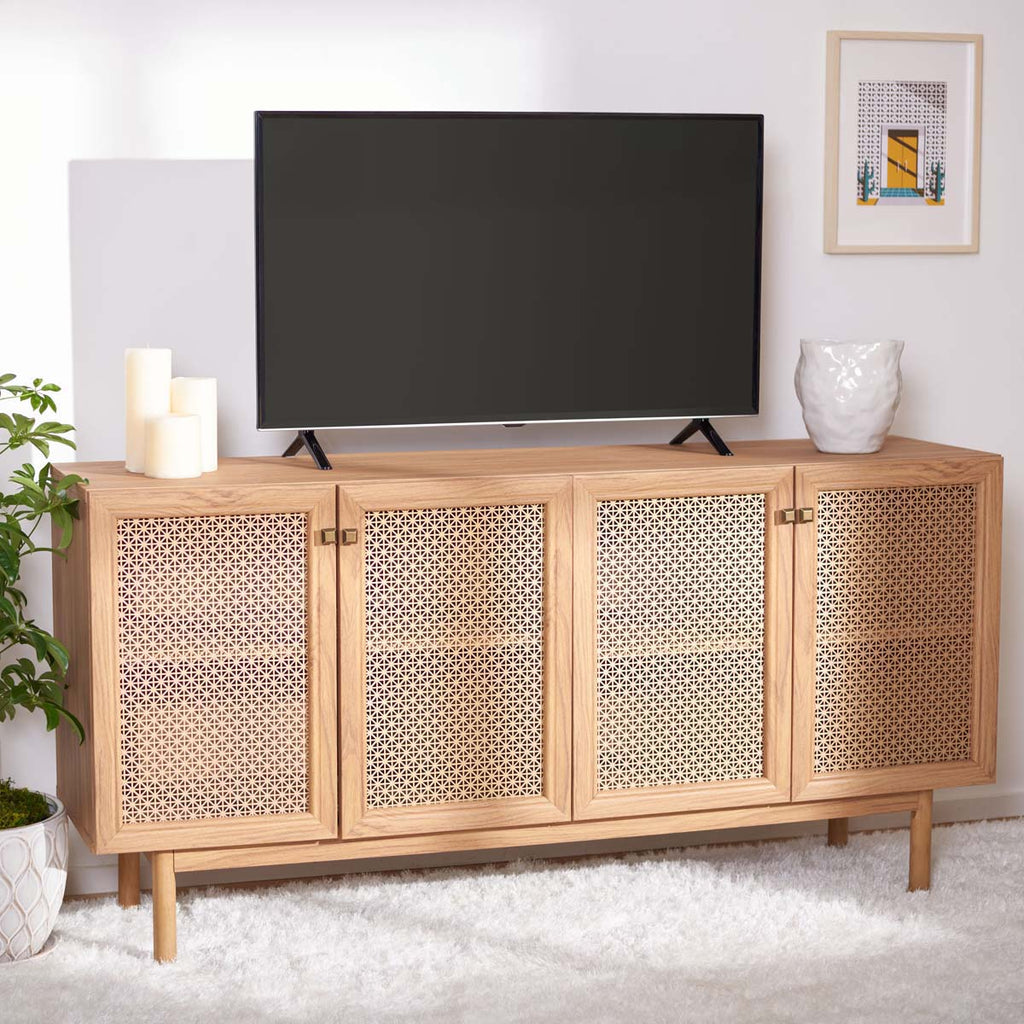 Safavieh Piran 4 Door 2 Shelf Media Stand - Oak/Gold (Mesh)