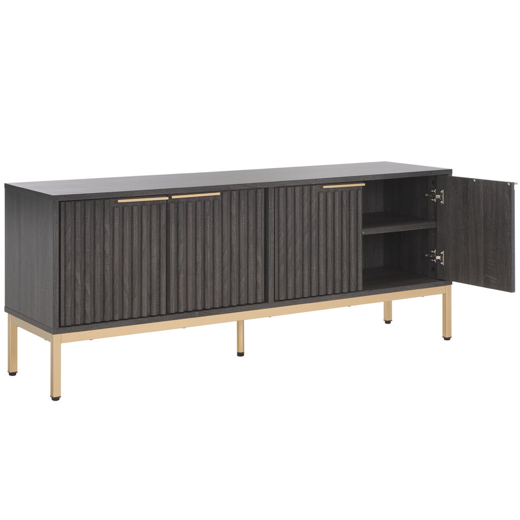 Safavieh Lylia 4 Door Media Stand - Distressed Black / Gold