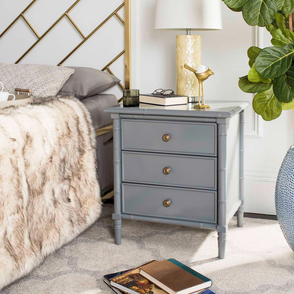 Safavieh Mina Modern Coastal 3 Drawer 25 H Bamboo Nightstand - Grey