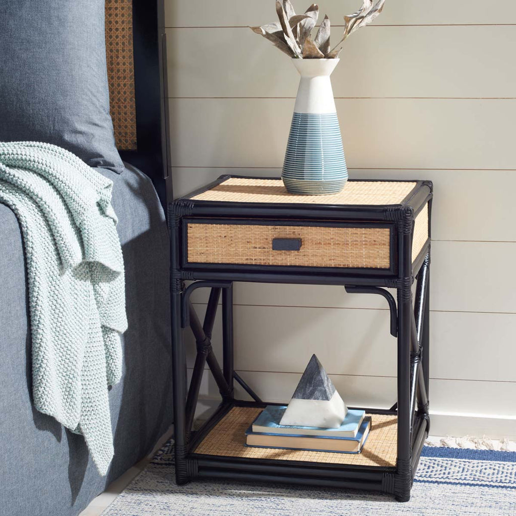 Safavieh Bali 1 Drawer 1 Shelf Nightstand - Black / Natural