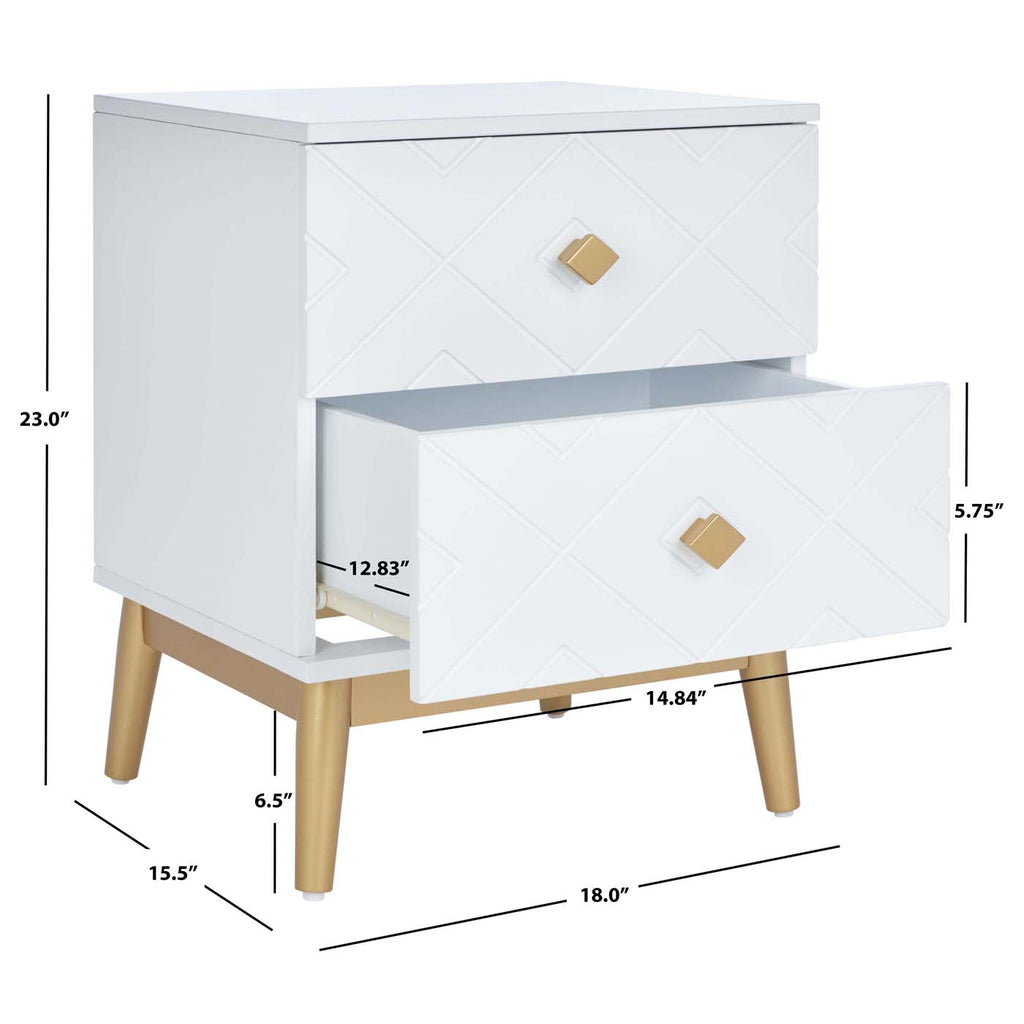 Safavieh Wilfred 2 Drawer Patterned Night Stand - White / Gold