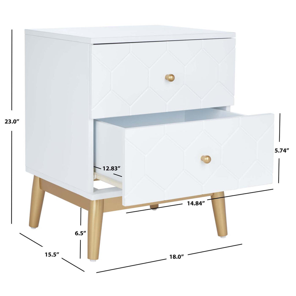 Safavieh Kit 2Drawer Patterned Night Stand - White / Gold