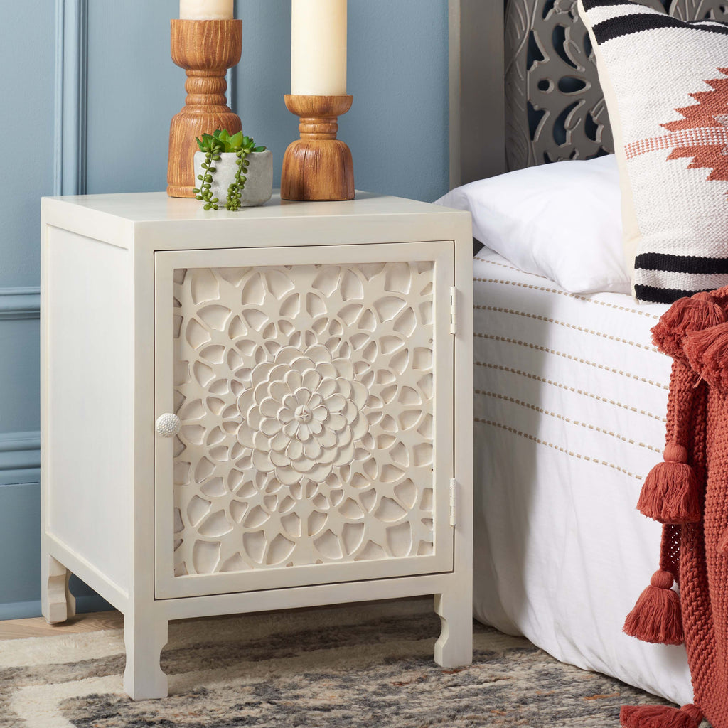 Safavieh Rayetta 2 Shelf 1 Door Nightstand - White Wash