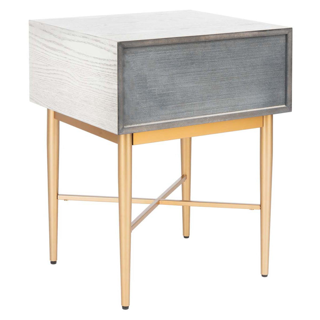 Safavieh Pierre One Drawer Nightstand - White Washed / Gold