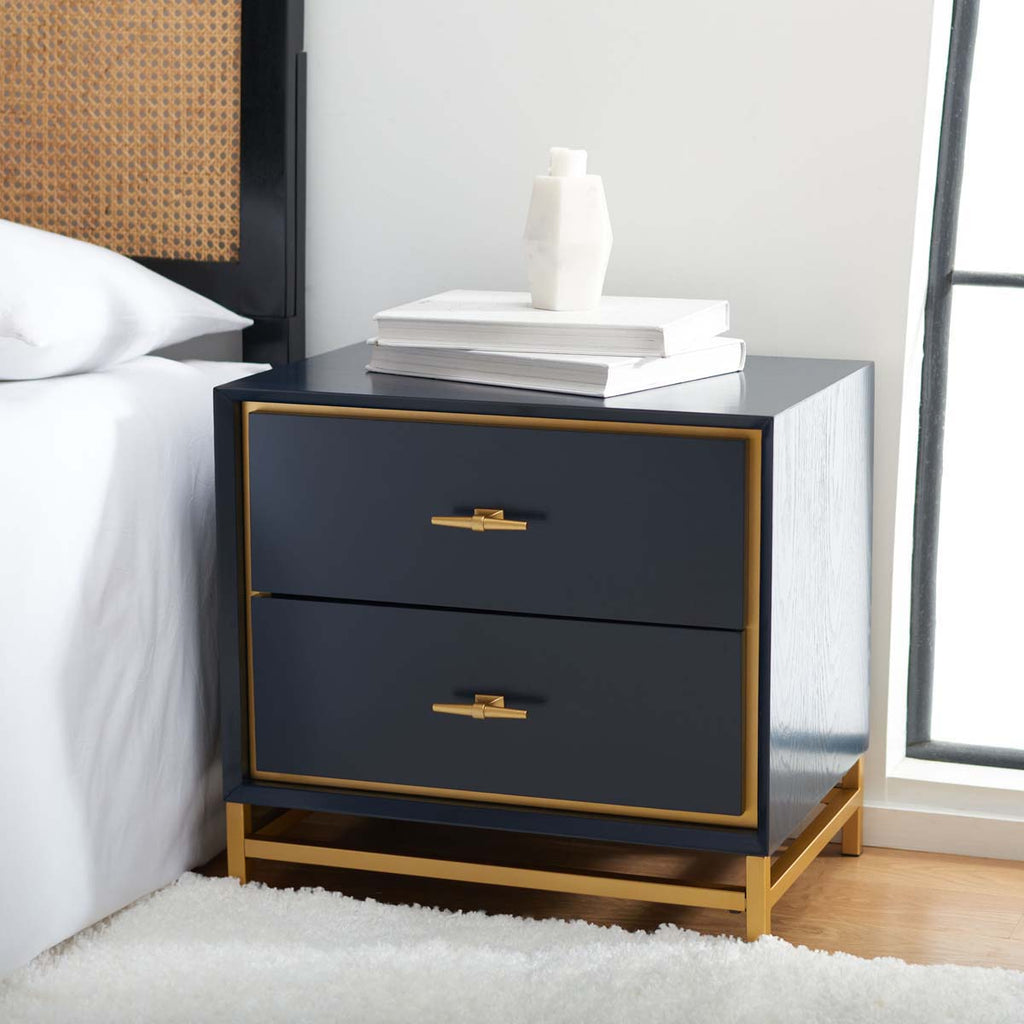 Safavieh Fenno 2 Drawer Nightstand - Teal / Brass