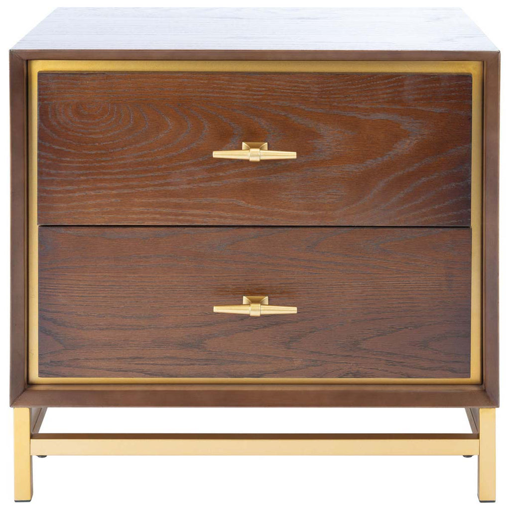 Safavieh Fenno 2 Drawer Nightstand - Walnut / Brass