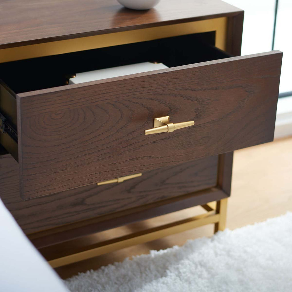 Safavieh Fenno 2 Drawer Nightstand - Walnut / Brass