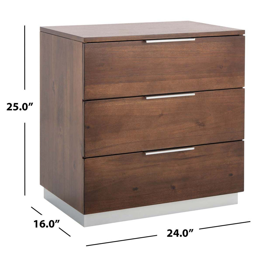 Safavieh Brylin 3 Drawer Nightstand - Dark Walnut