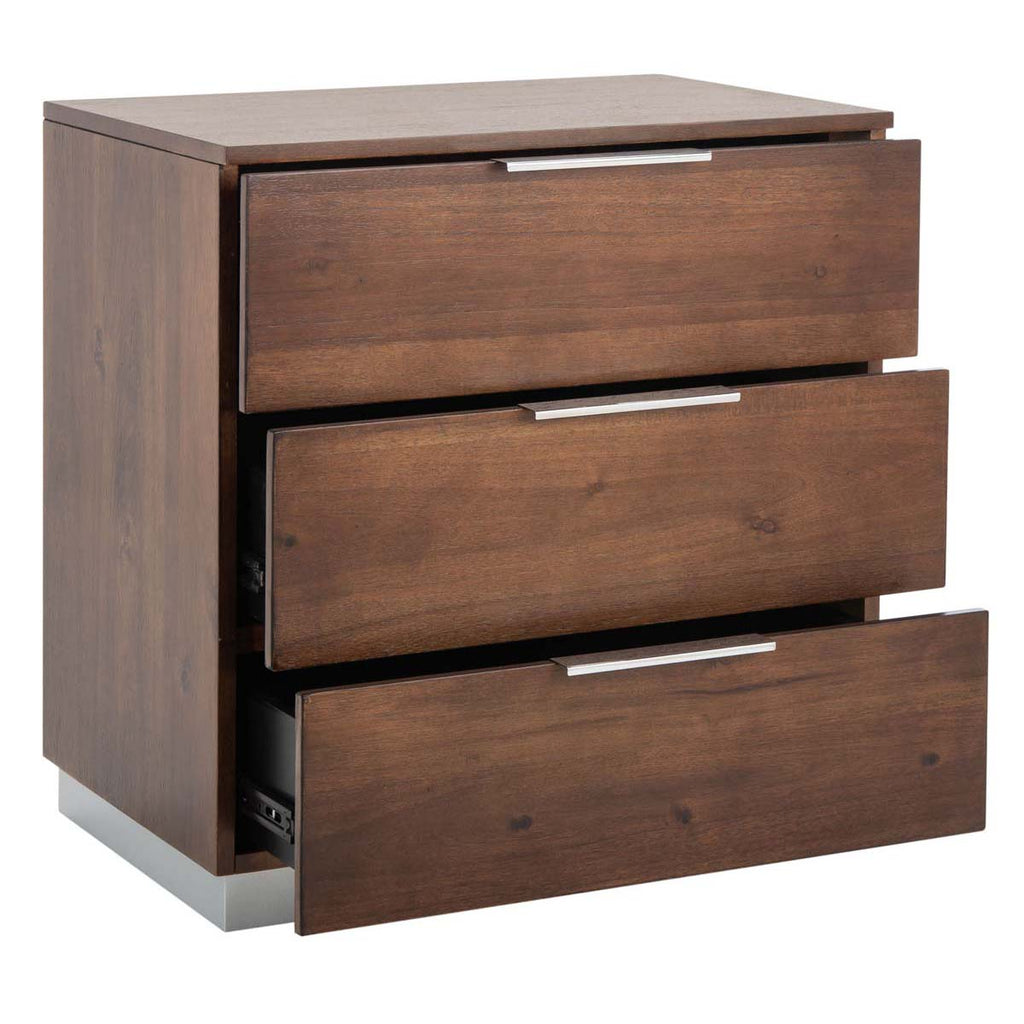 Safavieh Brylin 3 Drawer Nightstand - Dark Walnut