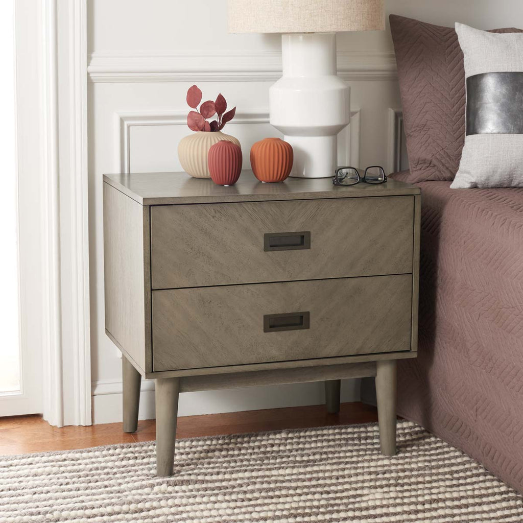 Safavieh Donald 2 Drawer Nightstand - Light Grey / Bronze