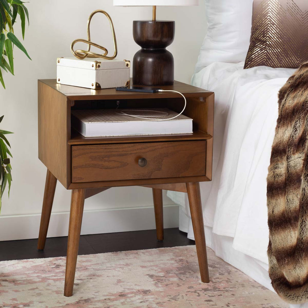 Safavieh Safavieh Scully Nightstand W/ Usb, Oak / Gold - Oak / Gold