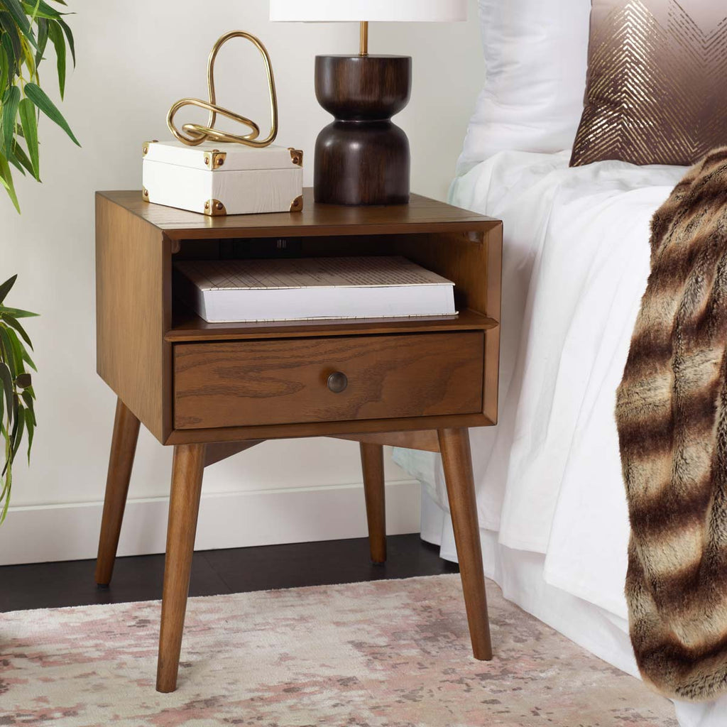 Safavieh Safavieh Scully Nightstand W/ Usb, Oak / Gold - Oak / Gold