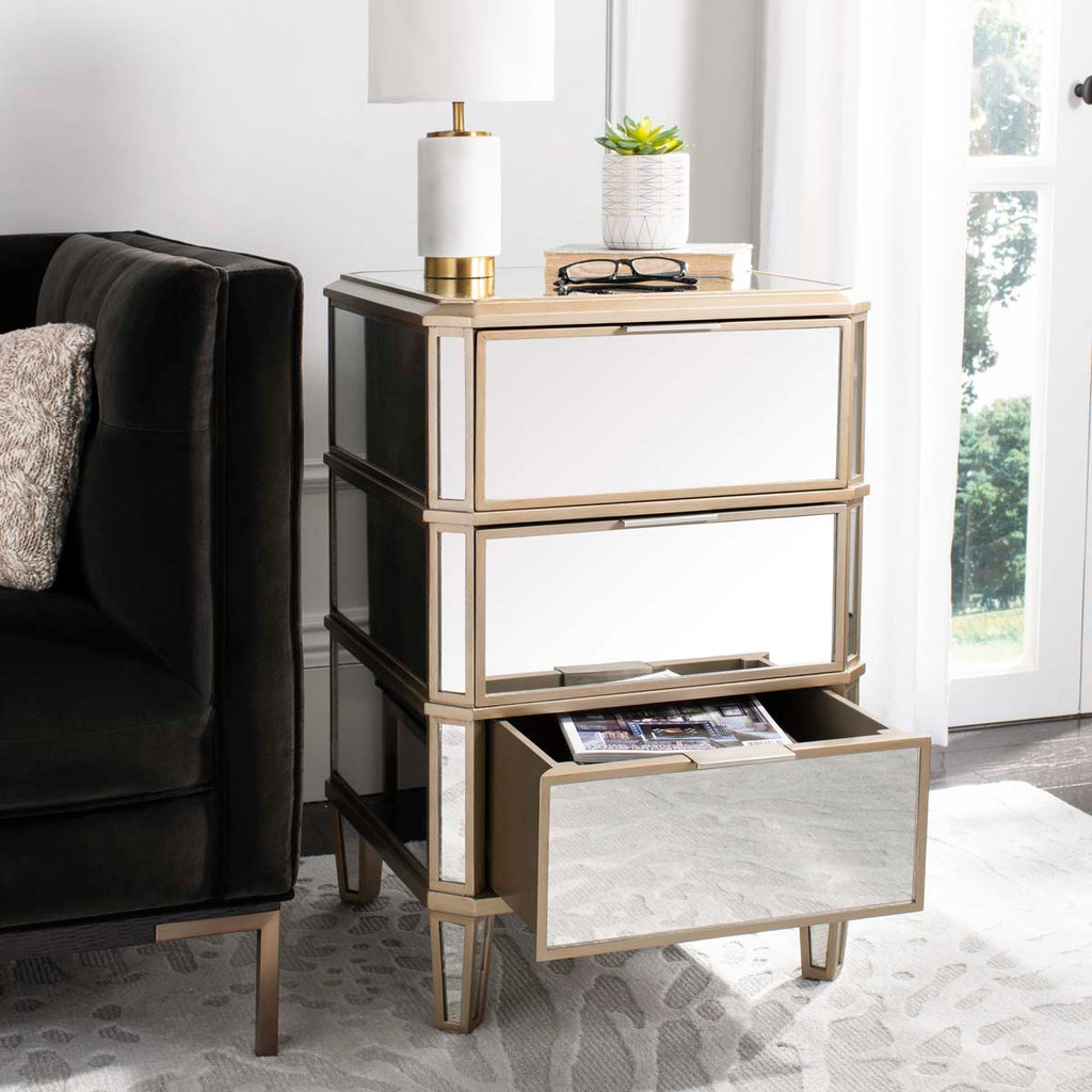 Safavieh Giana 3 Drawer Mirrored Nightstand - Mirror