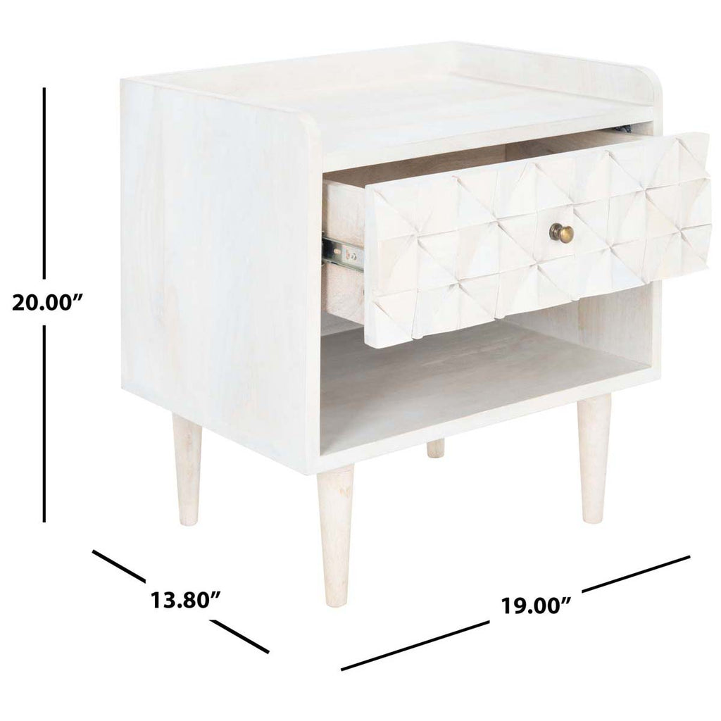 Safavieh Zinnia Nightstand - White Washed / Brass