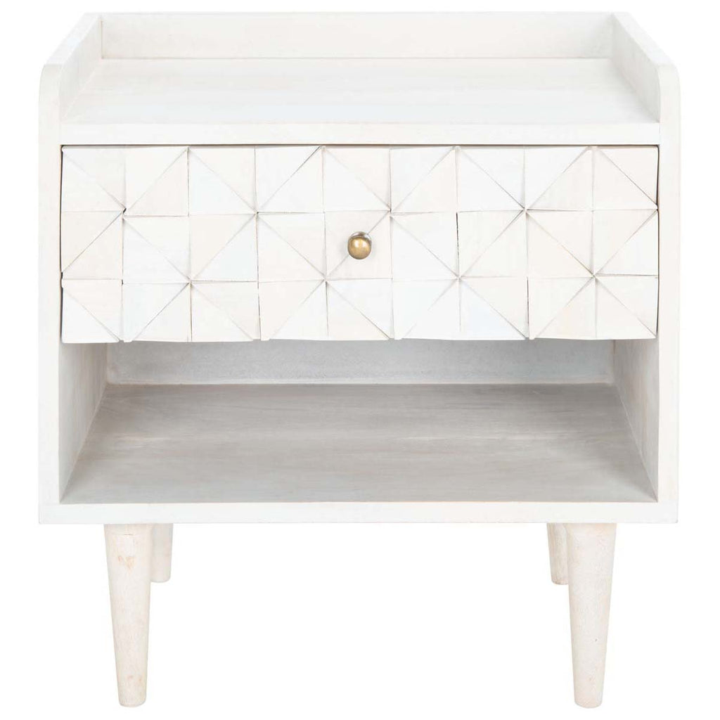 Safavieh Zinnia Nightstand - White Washed / Brass