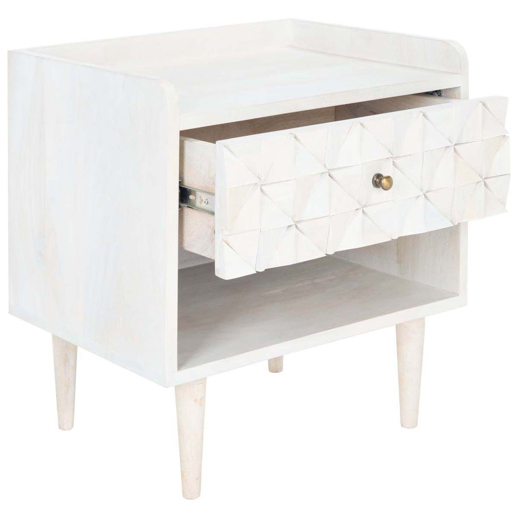 Safavieh Zinnia Nightstand - White Washed / Brass