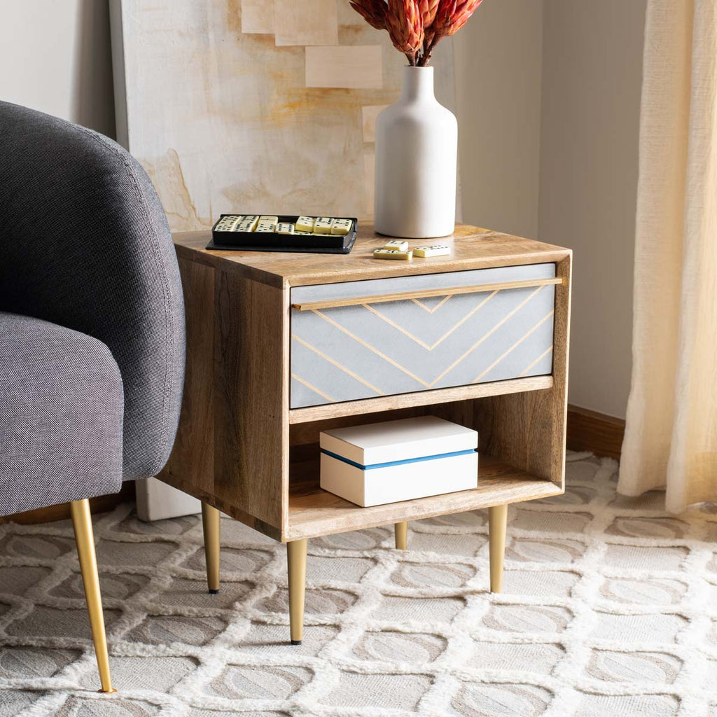 Safavieh Leni Nightstand - Natural / Brass