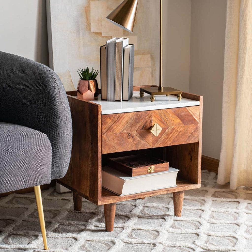 Safavieh Tahseen Parquet Nightstand - Natural / White