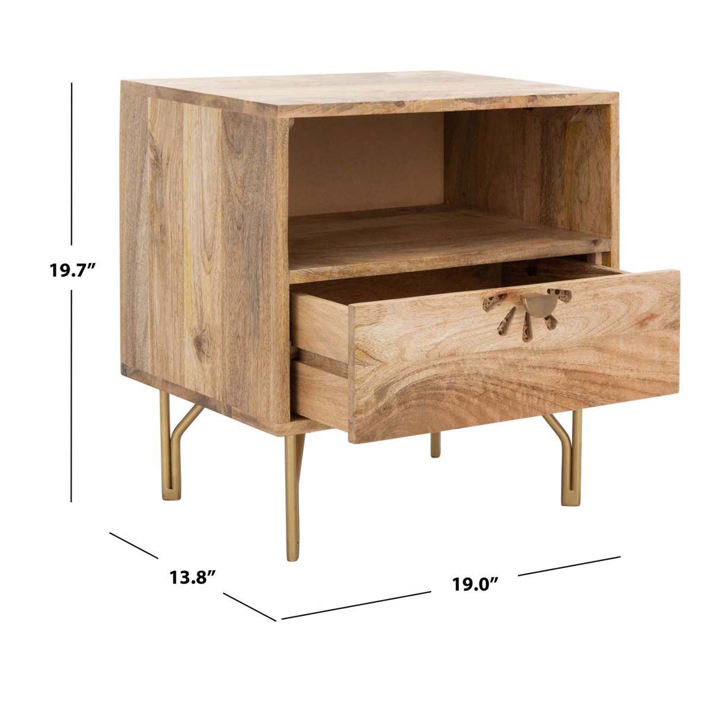 Safavieh Lily 1 Shelf 1 Drawer Nightstand - Natural / Brass