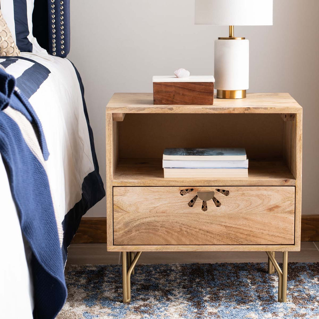 Safavieh Lily 1 Shelf 1 Drawer Nightstand - Natural / Brass