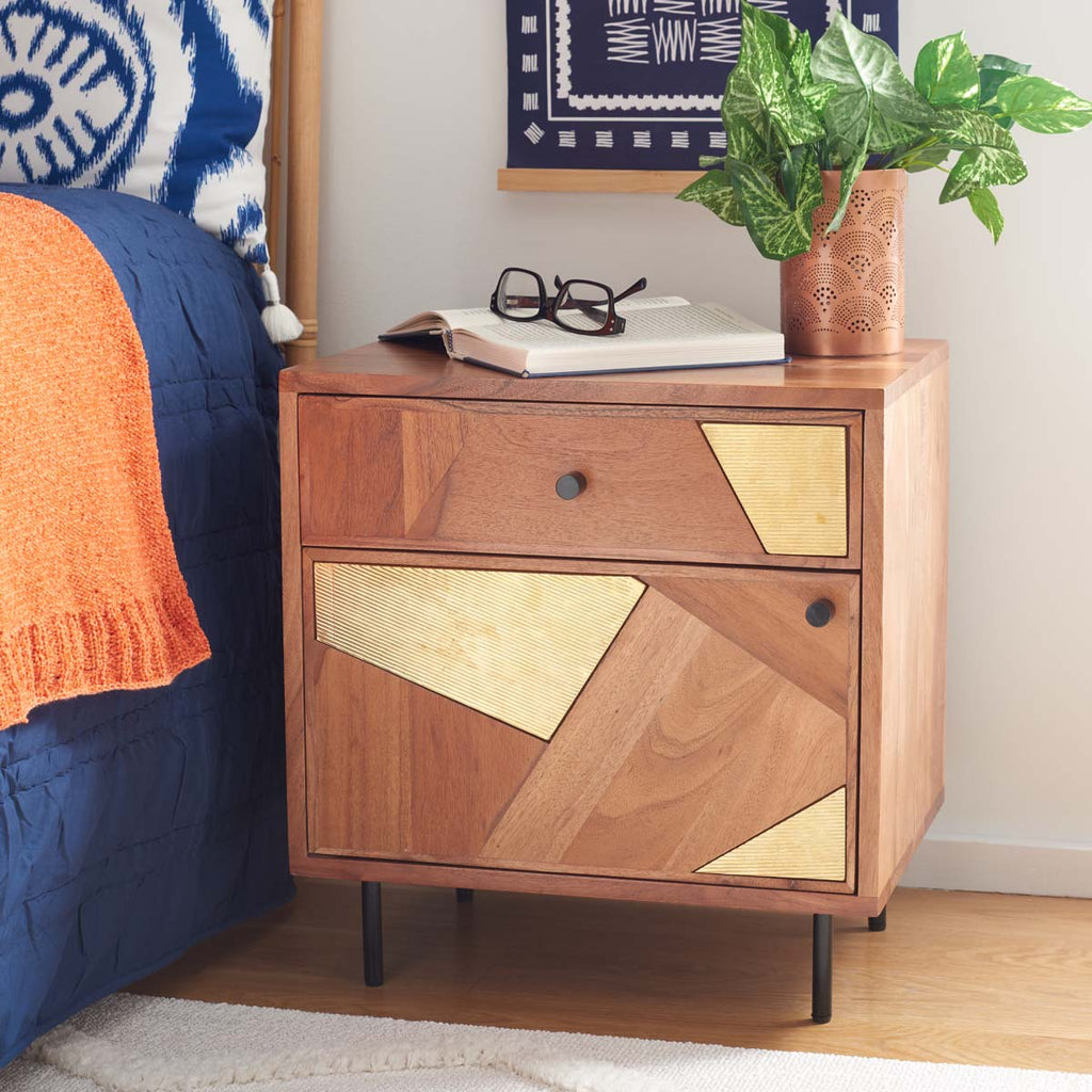 Safavieh Ballard 1 Drawer 1 Door Nightstand - Natural/Gold