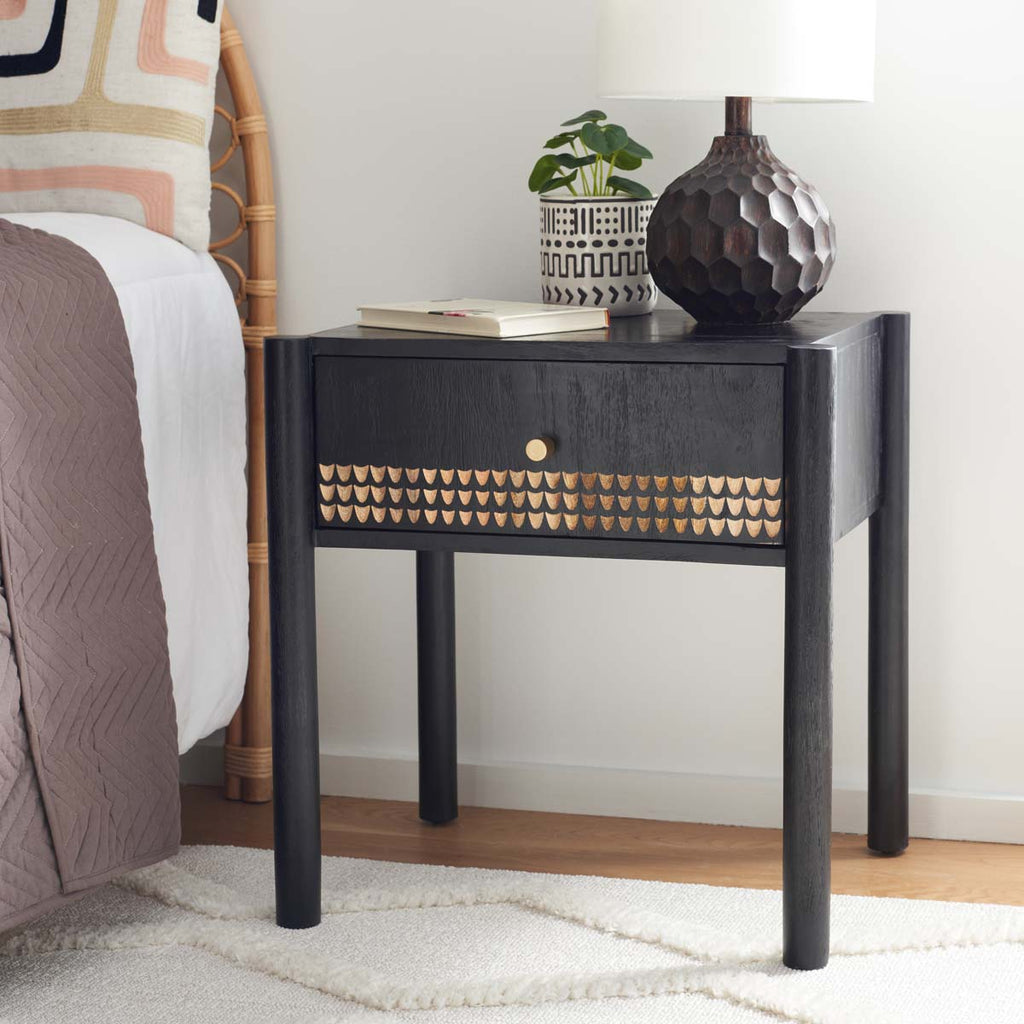 Safavieh Errington 1 Drawer Nightstand - Black / Gold