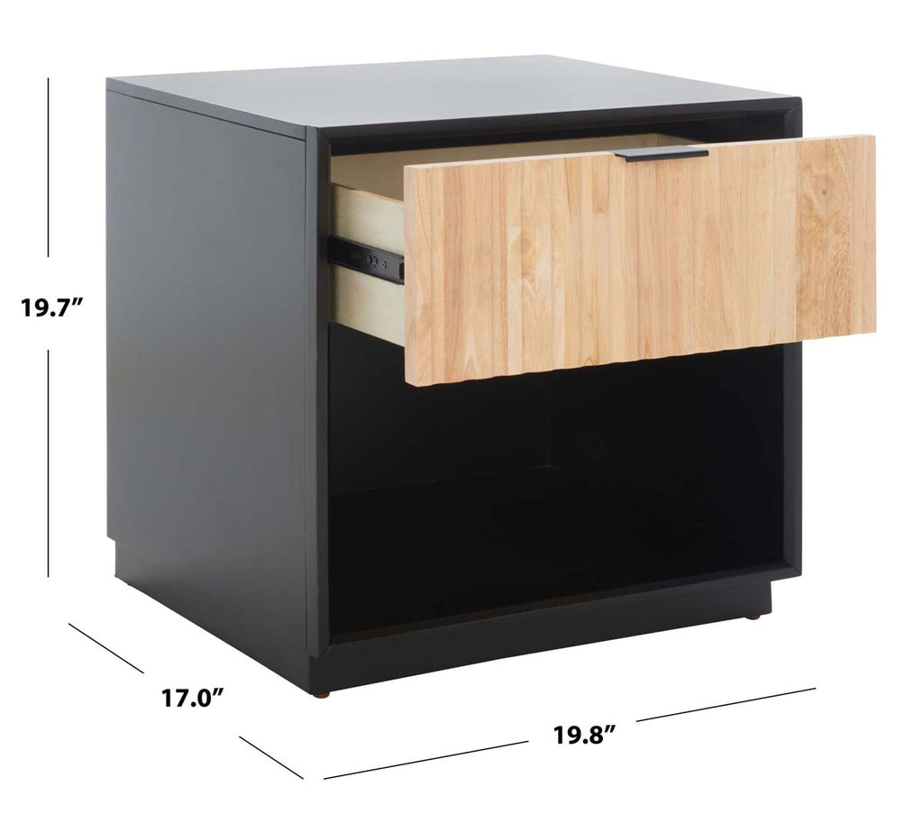 Safavieh Grayden 1 Drawer Nightstand  - Black Body / Natural Front Drawer