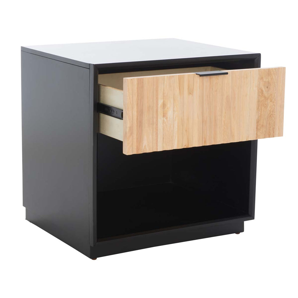 Safavieh Grayden 1 Drawer Nightstand  - Black Body / Natural Front Drawer