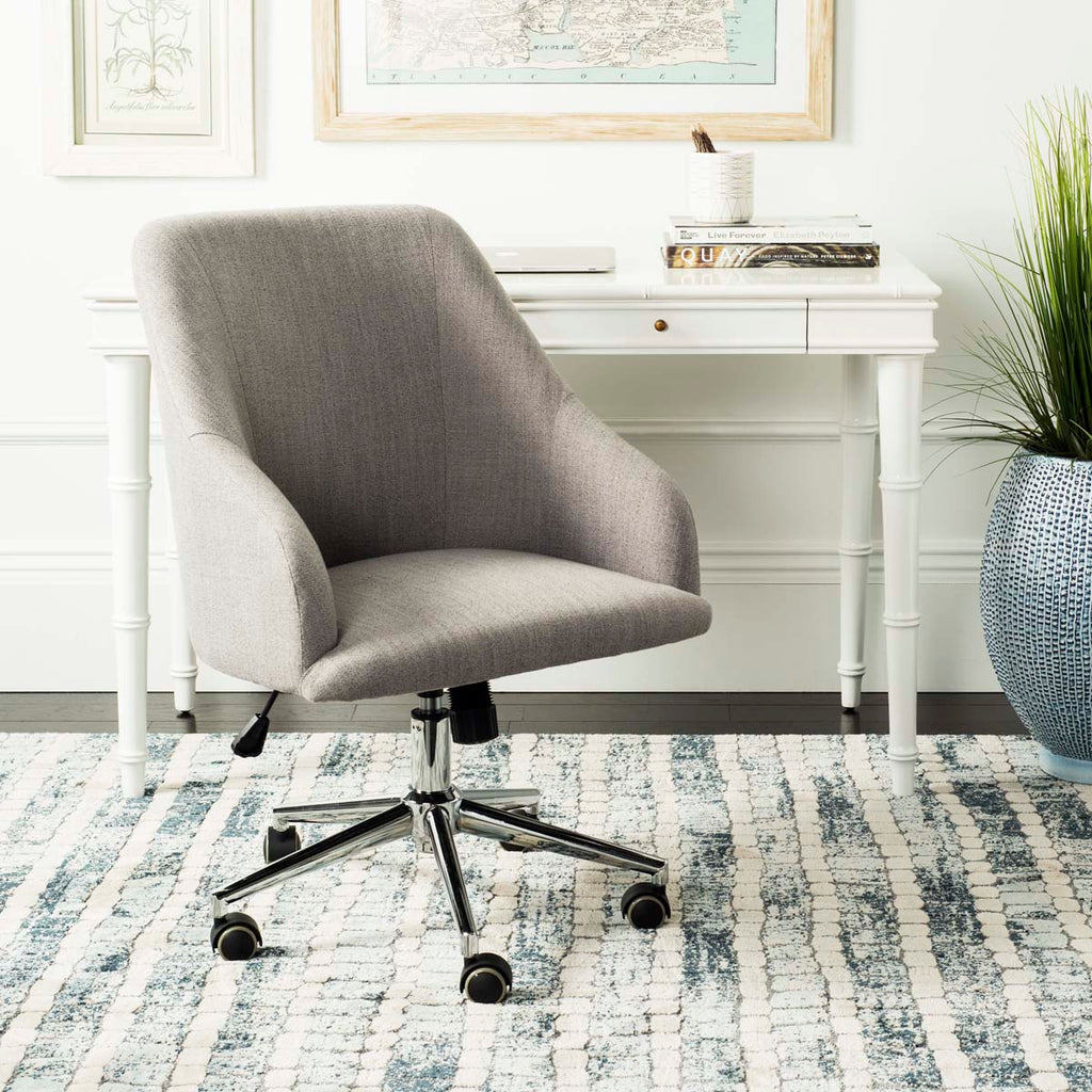 Safavieh Adrienne Linen Chrome Leg Swivel Office Chair - Grey / Chrome