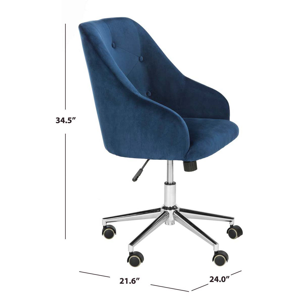 Safavieh Evelynn Tufted Velvet Chrome Leg Swivel Office Chair - Navy / Chrome