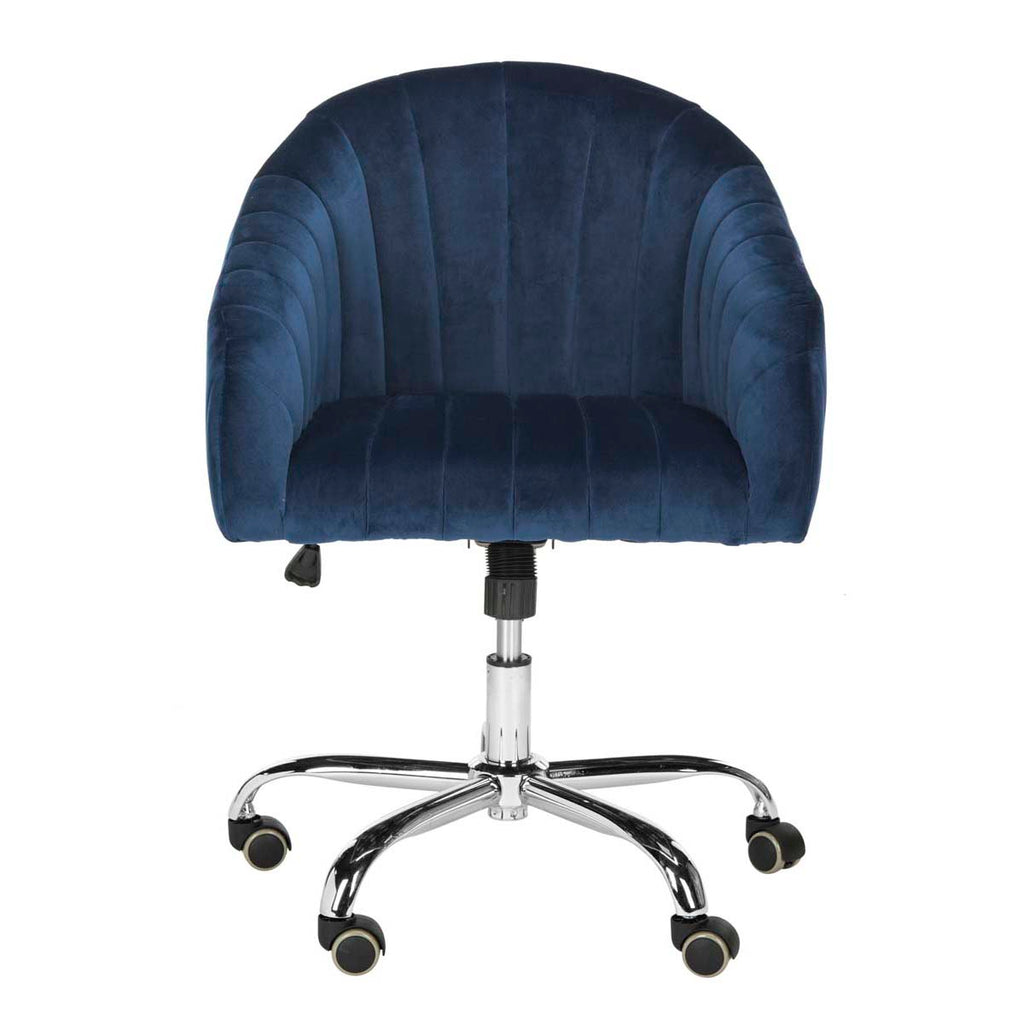 Safavieh Themis Velvet Chrome Leg Swivel Office Chair - Navy / Chrome