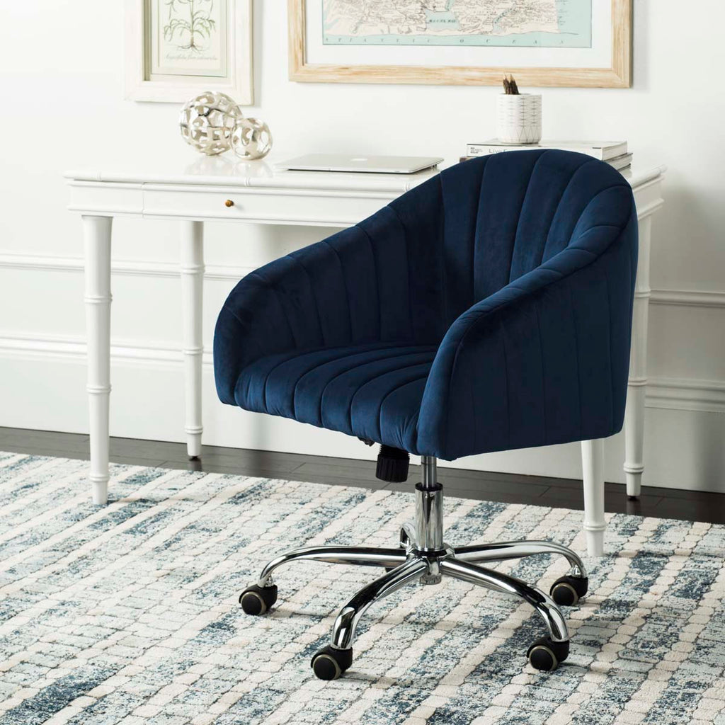 Safavieh Themis Velvet Chrome Leg Swivel Office Chair - Navy / Chrome