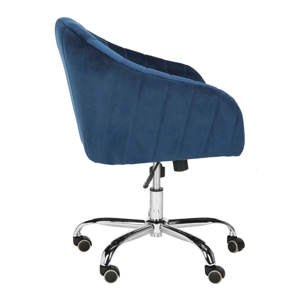 Safavieh Themis Velvet Chrome Leg Swivel Office Chair - Navy / Chrome