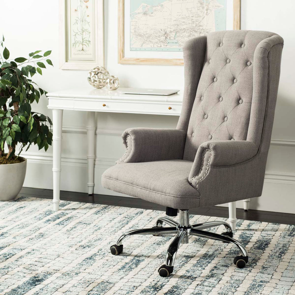 Safavieh Ian Linen Chrome Leg Swivel Office Chair - Grey / Chrome