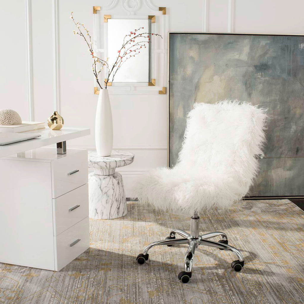 Safavieh Whitney Faux Sheepskin Chrome Leg Swivel Office Chair - White / Chrome