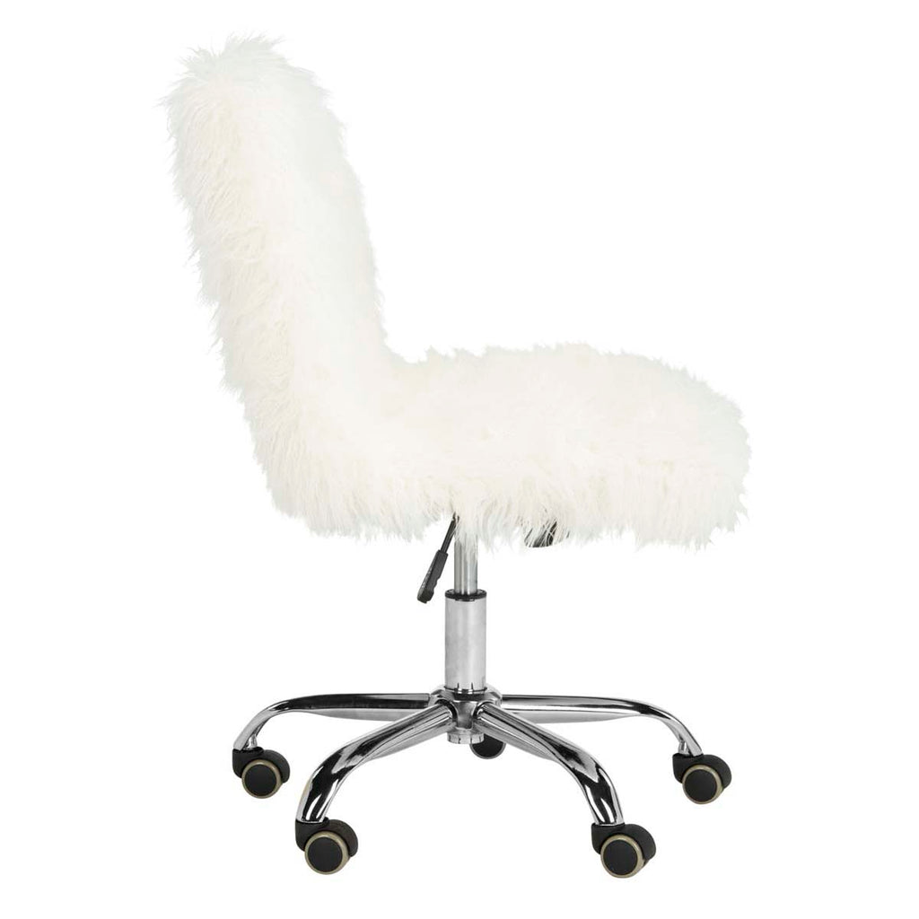 Safavieh Whitney Faux Sheepskin Chrome Leg Swivel Office Chair - White / Chrome