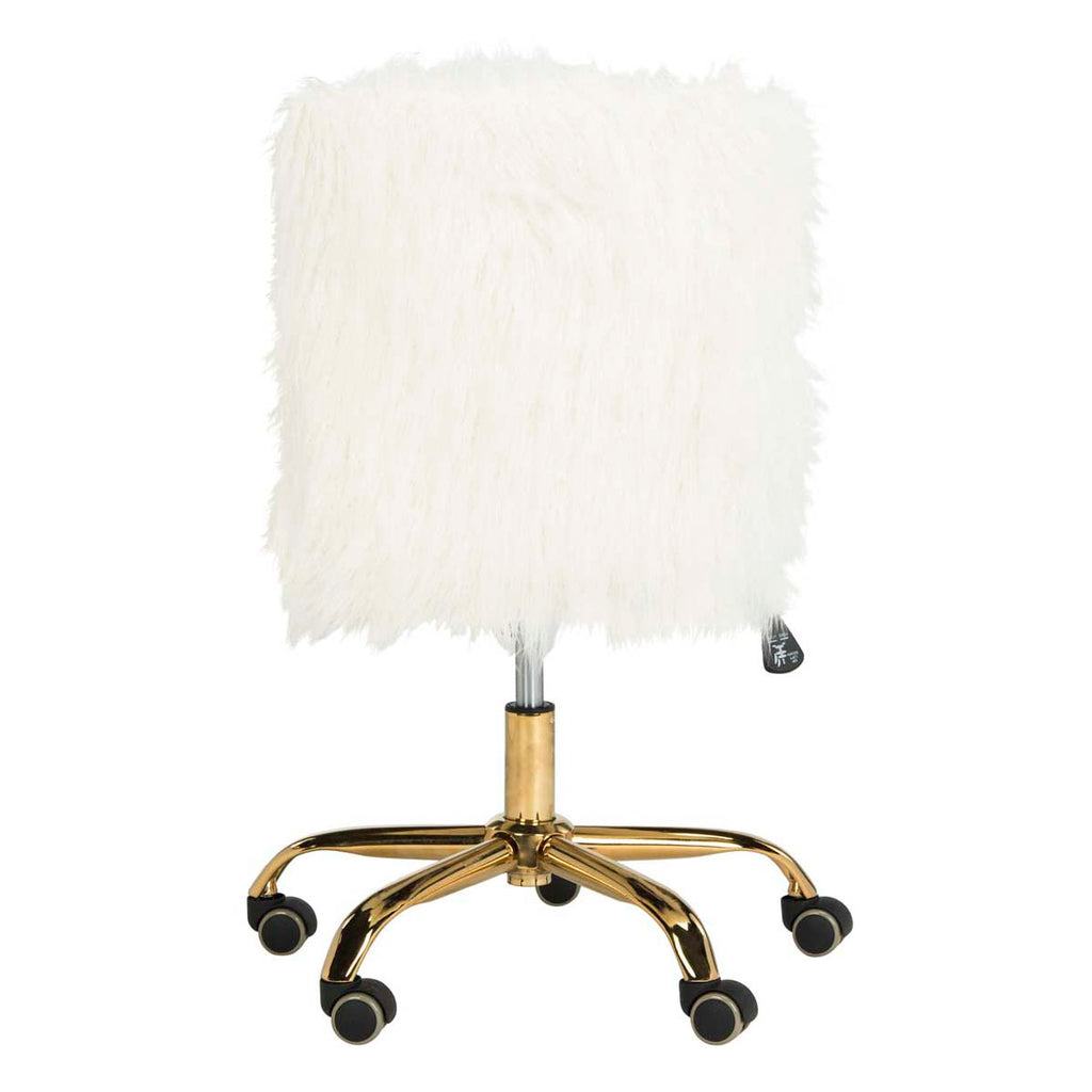 Safavieh Whitney Faux Sheepskin Gold Leg Swivel Office Chair - White / Gold