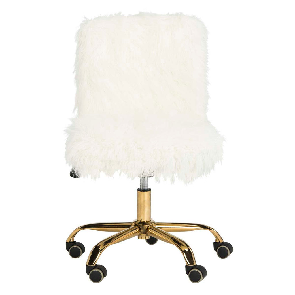 Safavieh Whitney Faux Sheepskin Gold Leg Swivel Office Chair - White / Gold