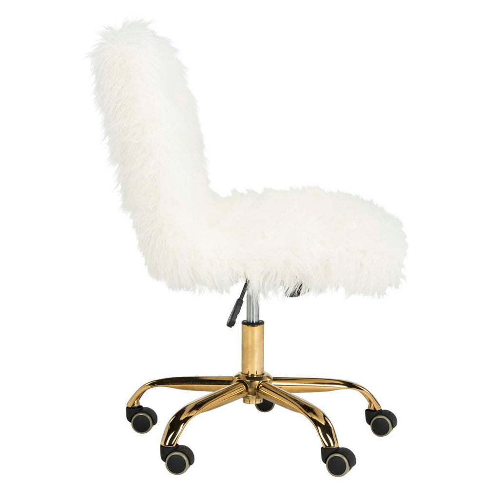 Safavieh Whitney Faux Sheepskin Gold Leg Swivel Office Chair - White / Gold