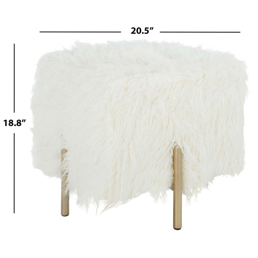 Safavieh Momina Faux Fur Square Ottoman - White / Brass