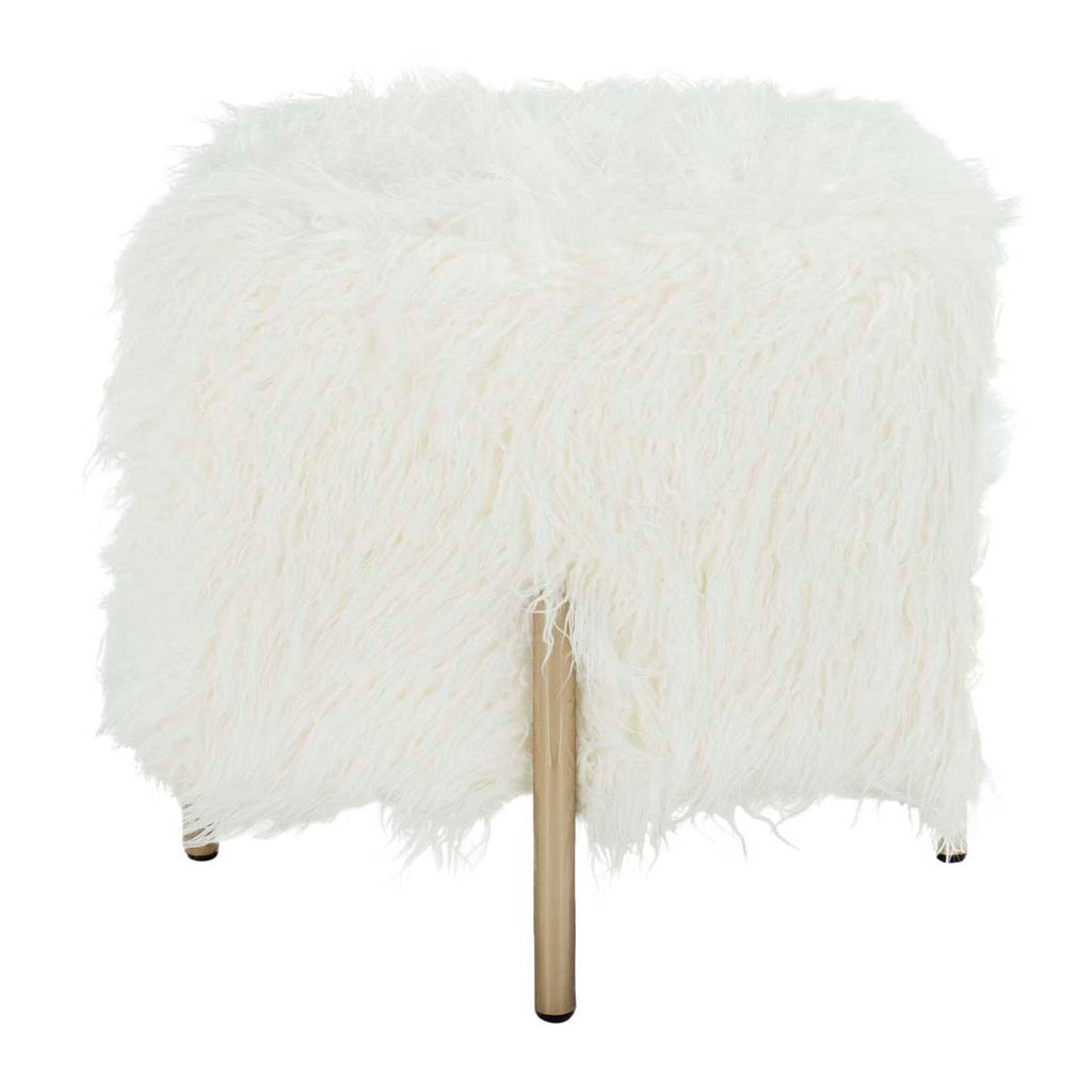 Safavieh Momina Faux Fur Square Ottoman - White / Brass