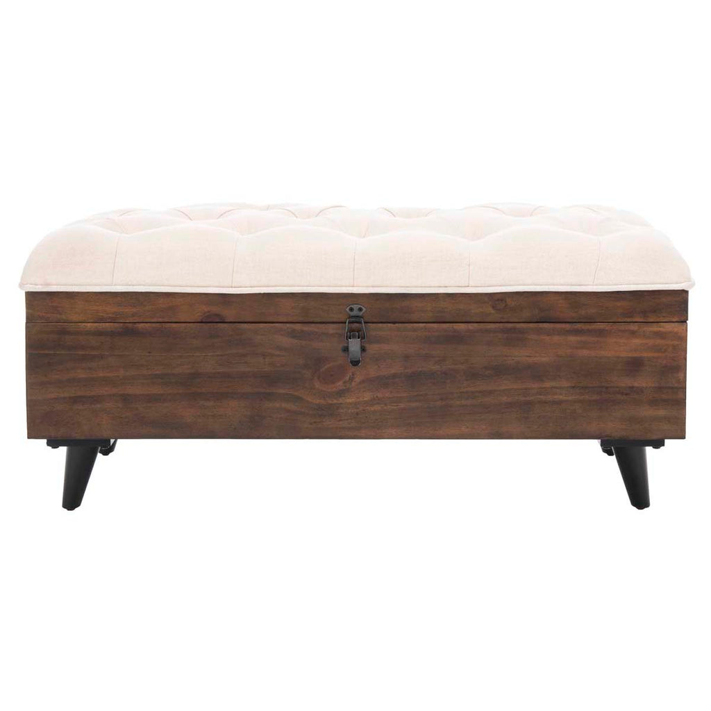 Safavieh Liam Tufted Cocktail Ottoman - Light Beige / Dark Oak